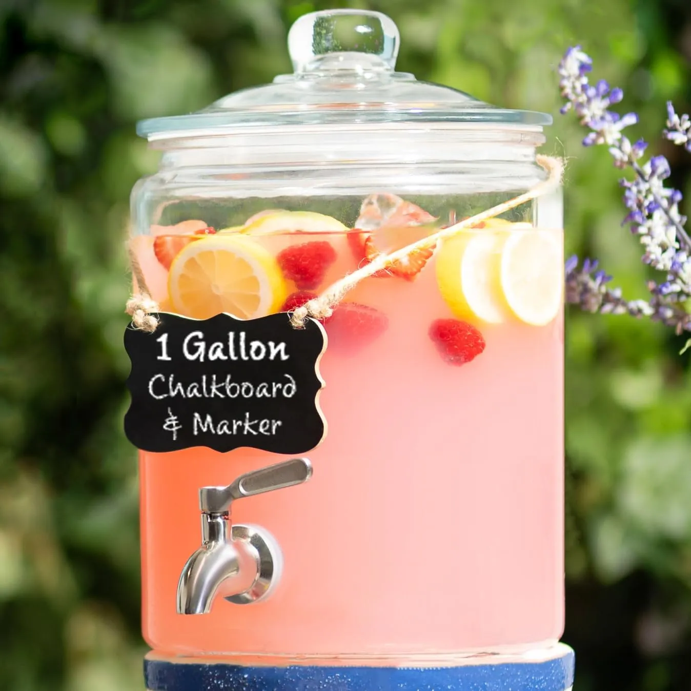 1 Gallon Beverage Dispenser with Stainless Steel Spigot   Marker & Chalkboard 100% Leakproof Glass Drink Dispenser for Parties with Spout, Airtight Beverage Serveware for Water, Juice, Laundry