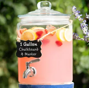 1 Gallon Beverage Dispenser with Stainless Steel Spigot   Marker & Chalkboard 100% Leakproof Glass Drink Dispenser for Parties with Spout, Airtight Beverage Serveware for Water, Juice, Laundry