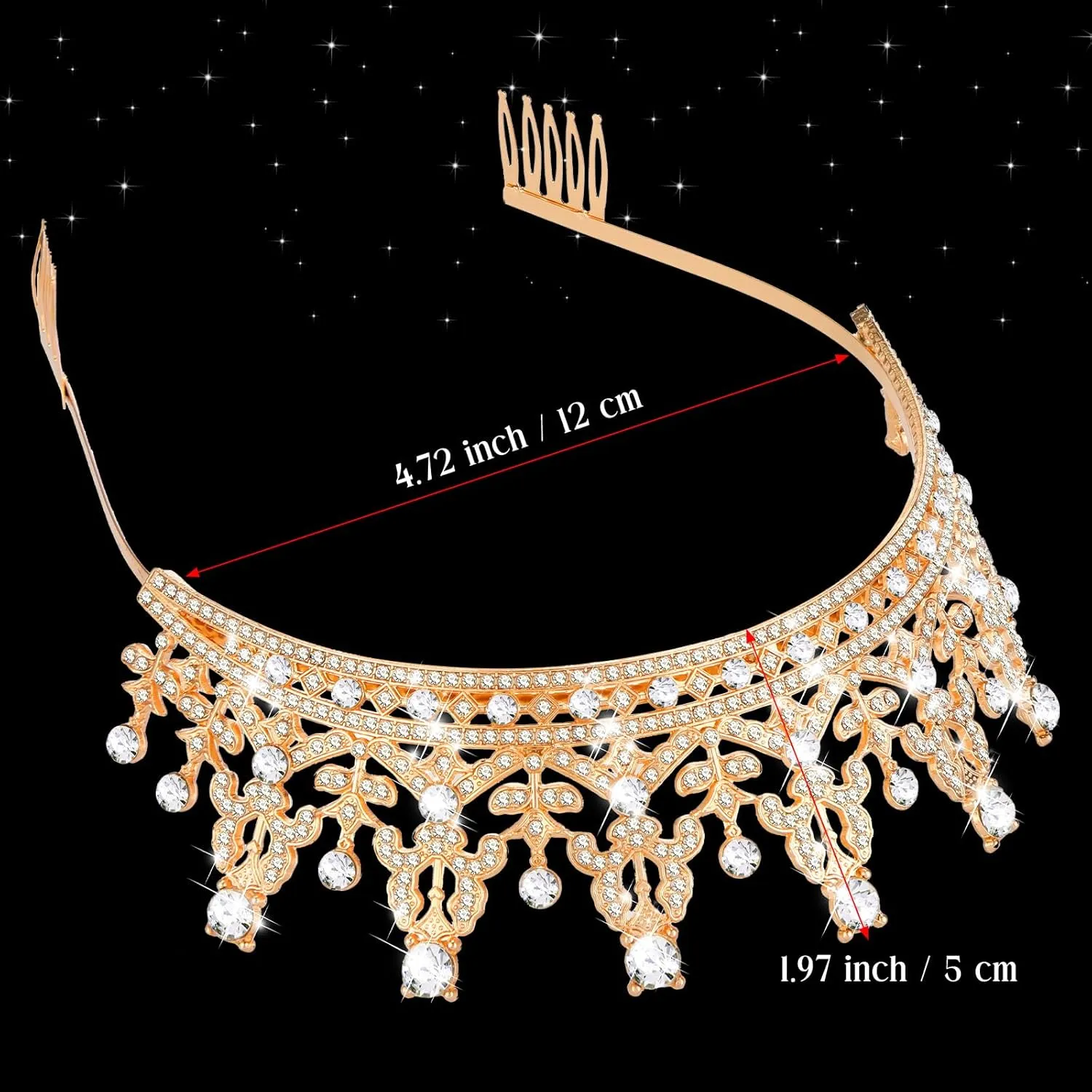 10 Pieces Crown Tiara for Women Crystal Headband with Comb Princess Rhinestone Queen Crown Bridal Hair Accessories Jewelry for Women Prom Birthday Party Wedding Gifts(Gold)