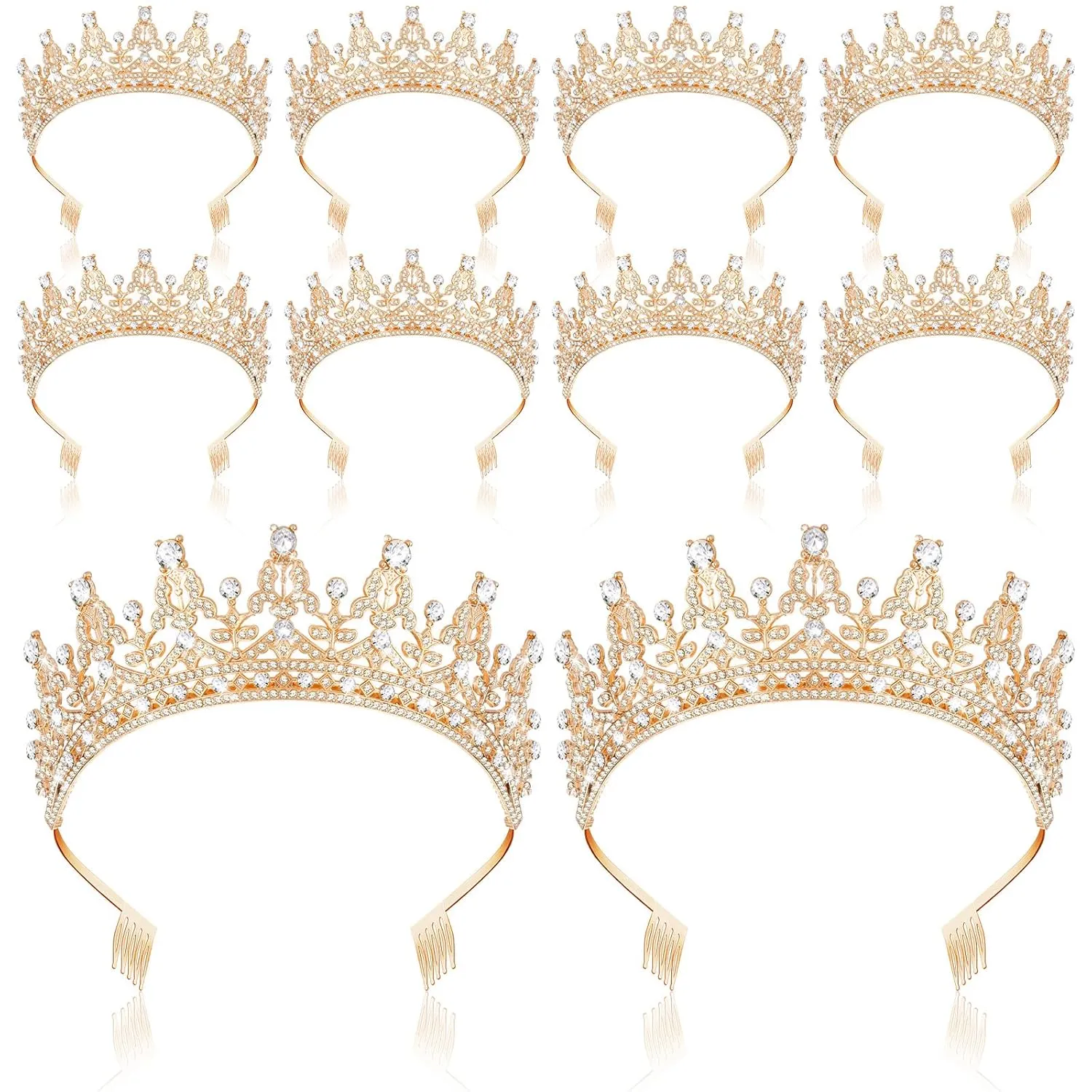 10 Pieces Crown Tiara for Women Crystal Headband with Comb Princess Rhinestone Queen Crown Bridal Hair Accessories Jewelry for Women Prom Birthday Party Wedding Gifts(Gold)