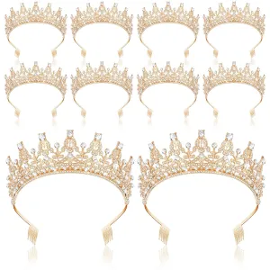 10 Pieces Crown Tiara for Women Crystal Headband with Comb Princess Rhinestone Queen Crown Bridal Hair Accessories Jewelry for Women Prom Birthday Party Wedding Gifts(Gold)