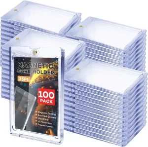 100 PCS Magnetic Card Holder, 35pt One Touch Card Holder for Baseball Cards,U-V Protection Hard Plastic Magnetic Card Case,Cards Holder for Sports Cards, Trading Card Display, Game Card Protector
