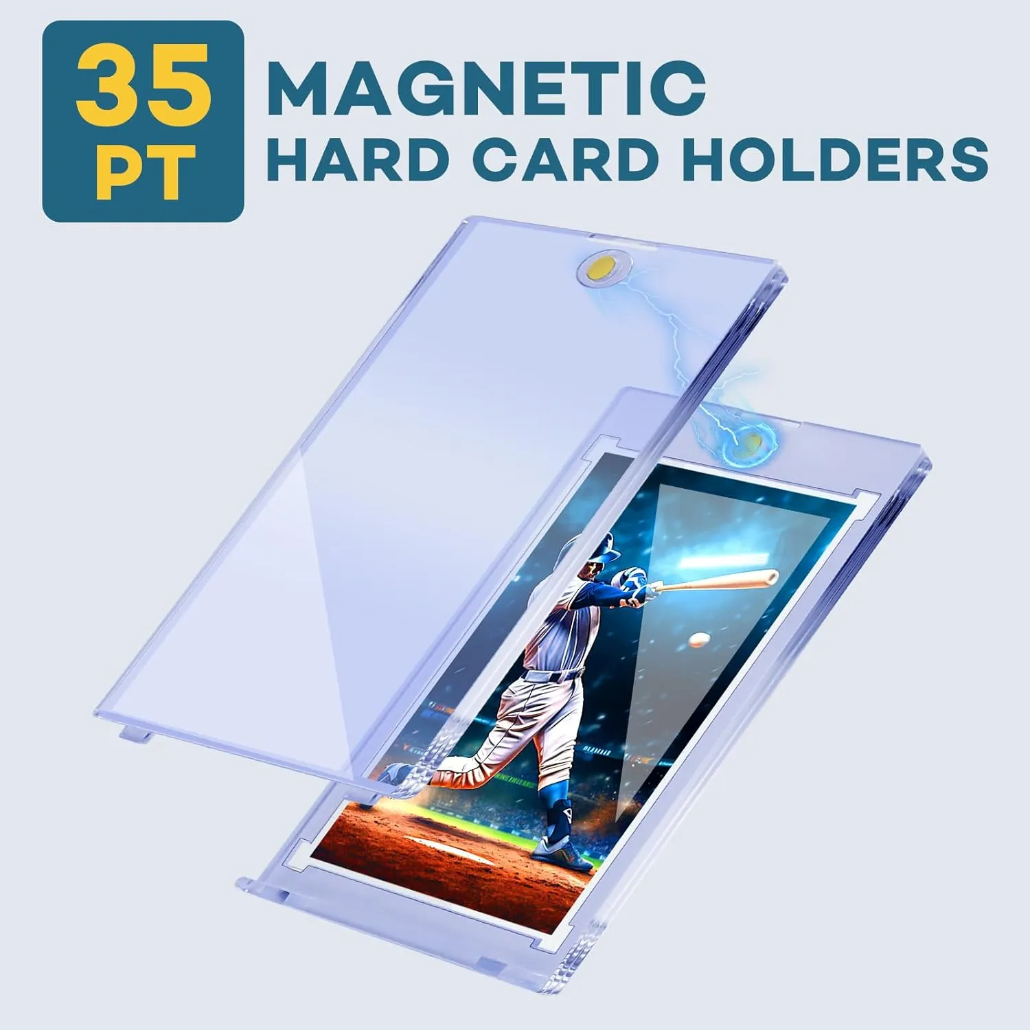 100 PCS Magnetic Card Holder, 35pt One Touch Card Holder for Baseball Cards,U-V Protection Hard Plastic Magnetic Card Case,Cards Holder for Sports Cards, Trading Card Display, Game Card Protector