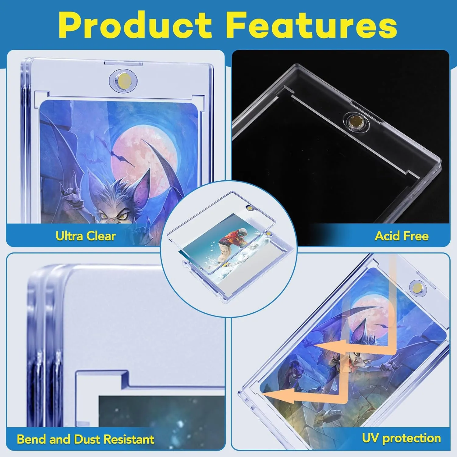 100 PCS Magnetic Card Holder, 35pt One Touch Card Holder for Baseball Cards,U-V Protection Hard Plastic Magnetic Card Case,Cards Holder for Sports Cards, Trading Card Display, Game Card Protector