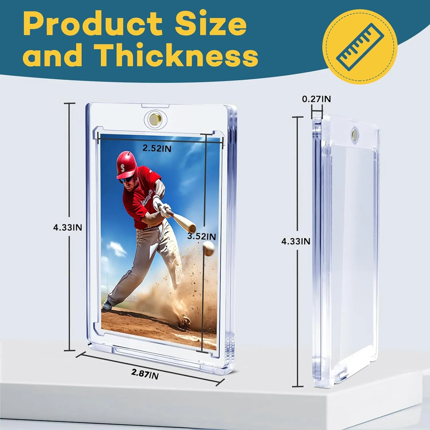 100 PCS Magnetic Card Holder, 35pt One Touch Card Holder for Baseball Cards,U-V Protection Hard Plastic Magnetic Card Case,Cards Holder for Sports Cards, Trading Card Display, Game Card Protector