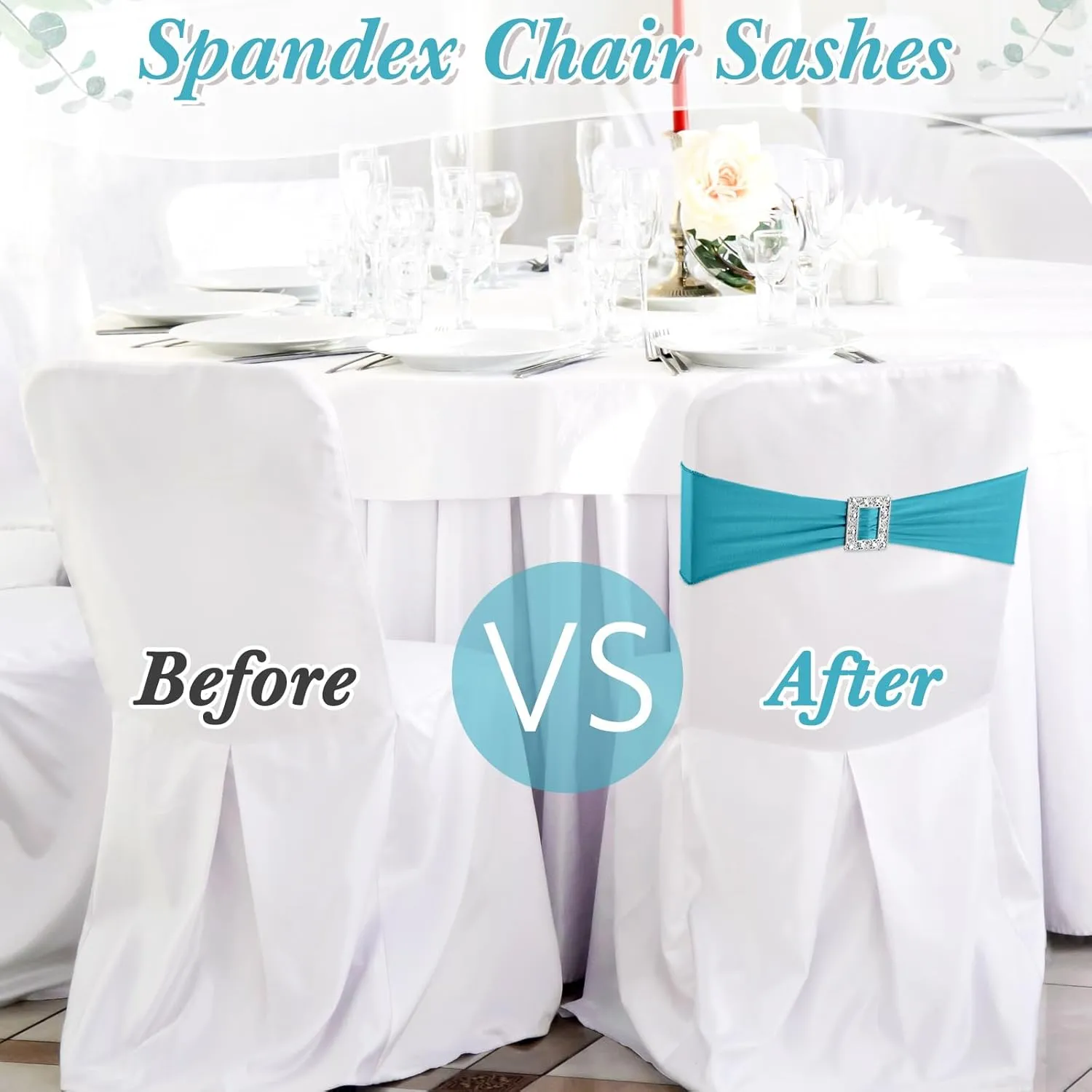100 Pcs Spandex Chair Sashes with Square Buckle Slider Stretch Chair Cover Band Universal Elastic Ties Straps Bows for Wedding Banquet Event Party Decoration(Lake Blue)