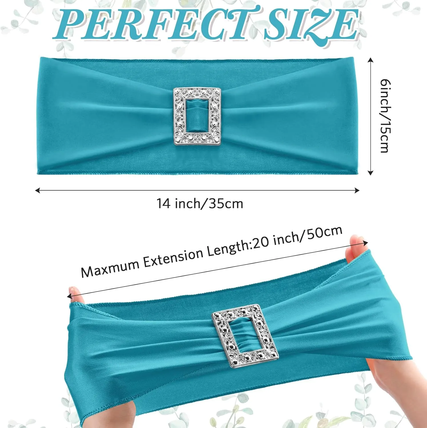 100 Pcs Spandex Chair Sashes with Square Buckle Slider Stretch Chair Cover Band Universal Elastic Ties Straps Bows for Wedding Banquet Event Party Decoration(Lake Blue)