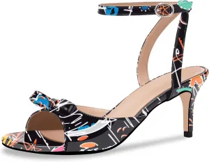 100FIXEO Women's Slingback Open Toe High Heel Bow Sandals Ankle Strap Stiletto Heel Pumps Dress Shoes
