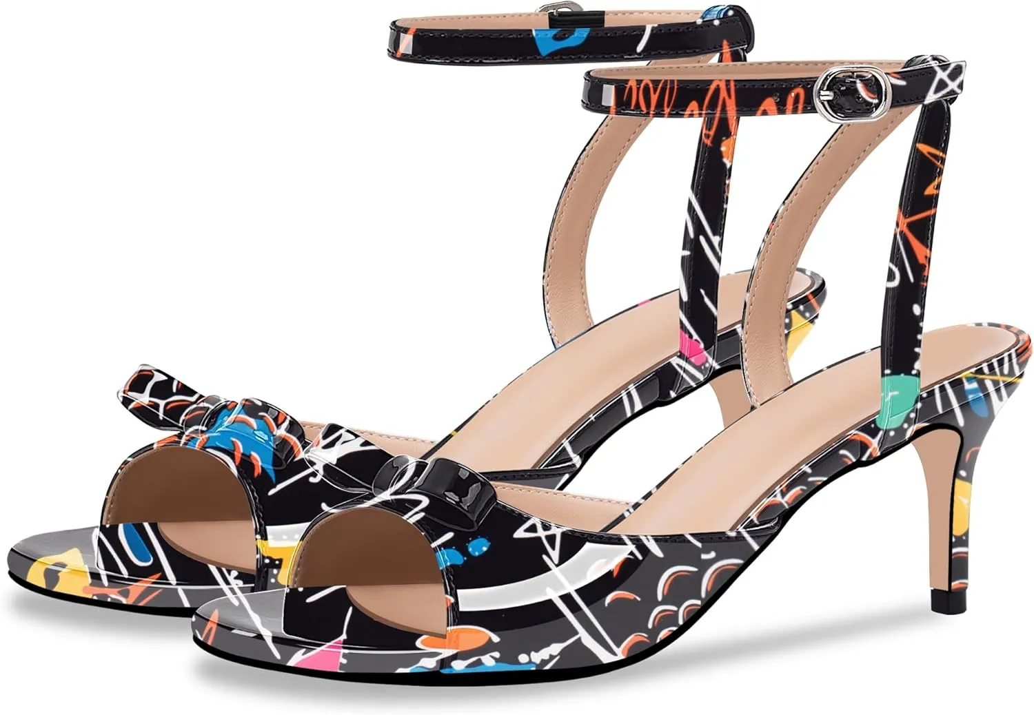 100FIXEO Women's Slingback Open Toe High Heel Bow Sandals Ankle Strap Stiletto Heel Pumps Dress Shoes