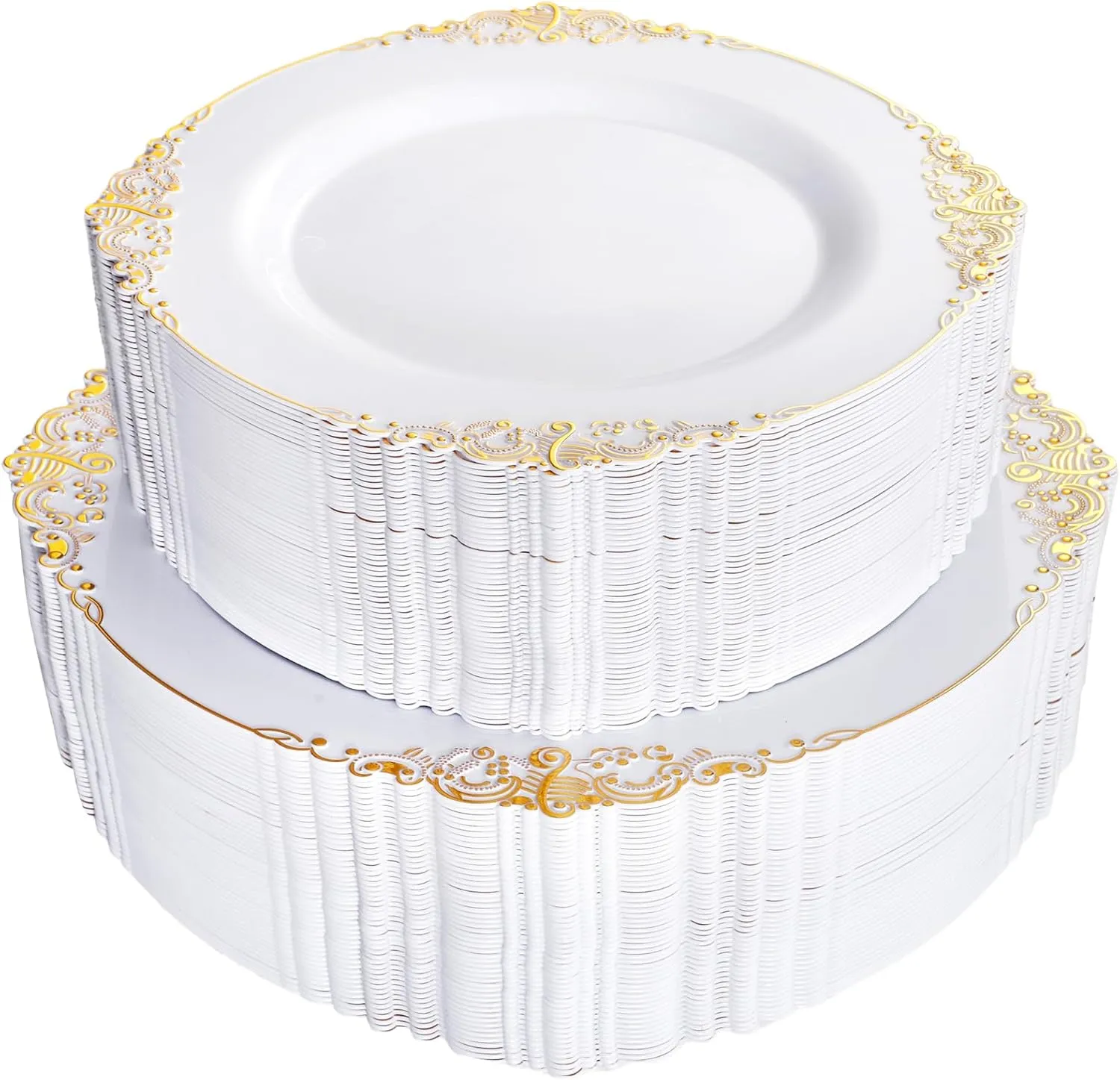 102PCS White and Gold Plastic Plates - Gold Disposable Plates Include 51PCS 7.5inch Dessert Plates, 51PCS 10.25inch Dinner Plates Perfect for Weddings Parties