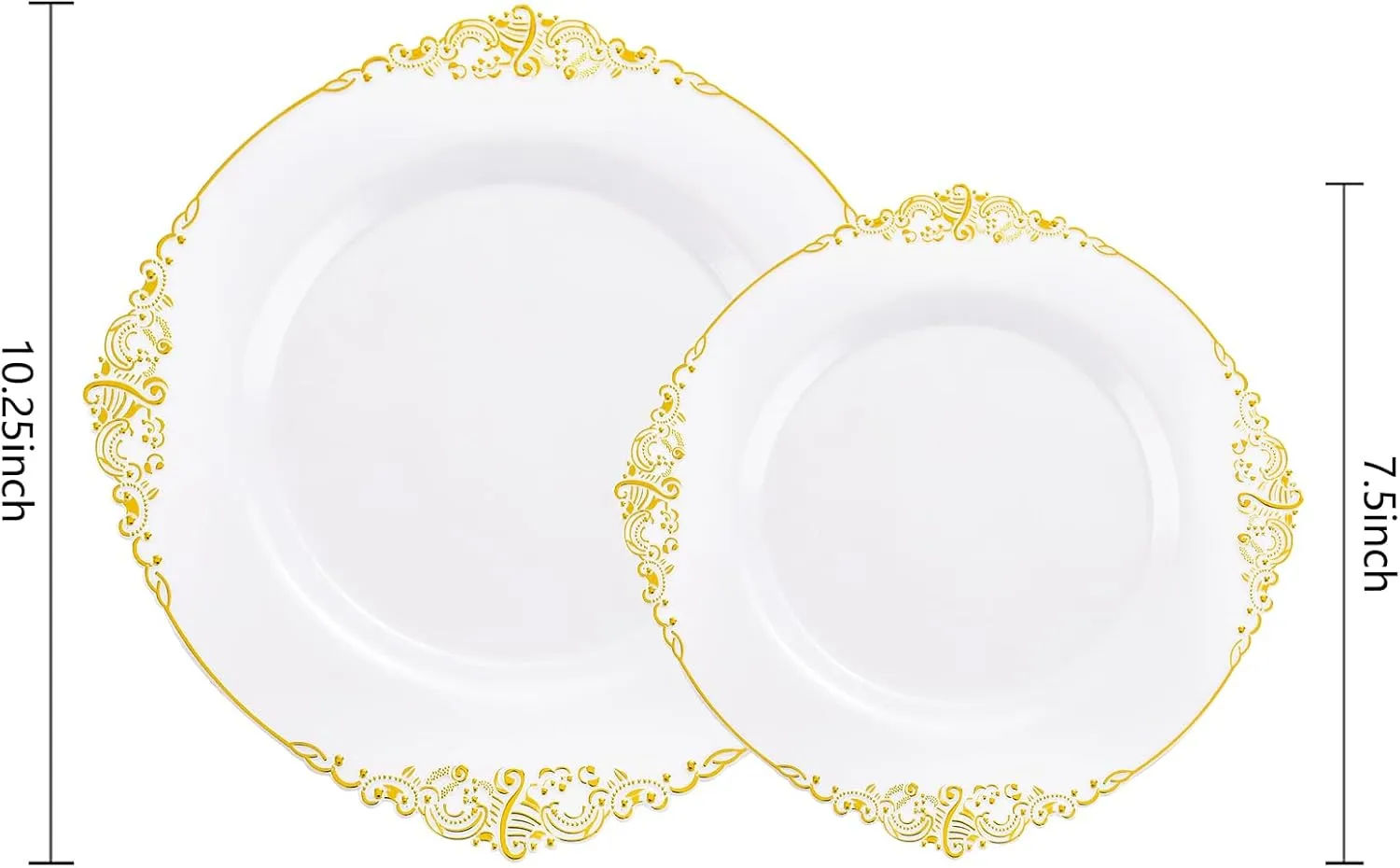 102PCS White and Gold Plastic Plates - Gold Disposable Plates Include 51PCS 7.5inch Dessert Plates, 51PCS 10.25inch Dinner Plates Perfect for Weddings Parties