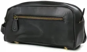 10.5" Premium Buffalo Leather Unisex Toiletry Bag Travel Pouch Dopp Kit With Shaving kit Accessories 3 Leather items :Shaving Brush Case, Razor Protective Travel Case (Black)