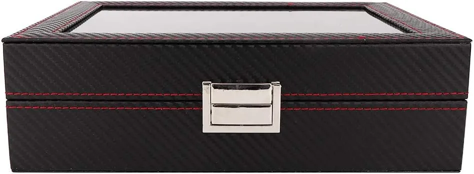 10Grids Travel Watch Display Box, Elegant Wooden Storage with Clear Glass Cover, Dust Proof and Impact Design, Ideal for Home, Business and Travel Use