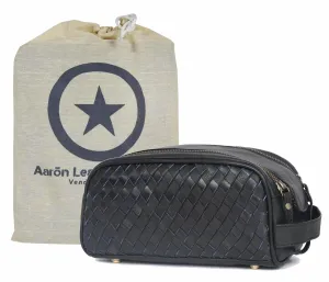 10" Premium Leather Toiletry Travel Pouch With Waterproof Lining | King-Size Handcrafted Vintage Dopp - Kit, Gift for Father's Day By Aaron Leather Goods (Black)
