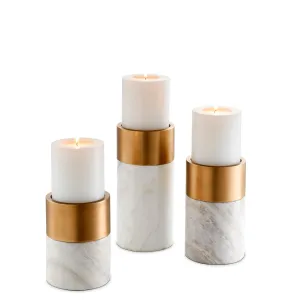 112090 - Candle Holder Sierra white marble brass finish S\3