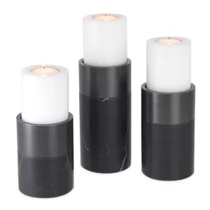 114351 - Candle Holder Sierra black marble bronze fin S/3