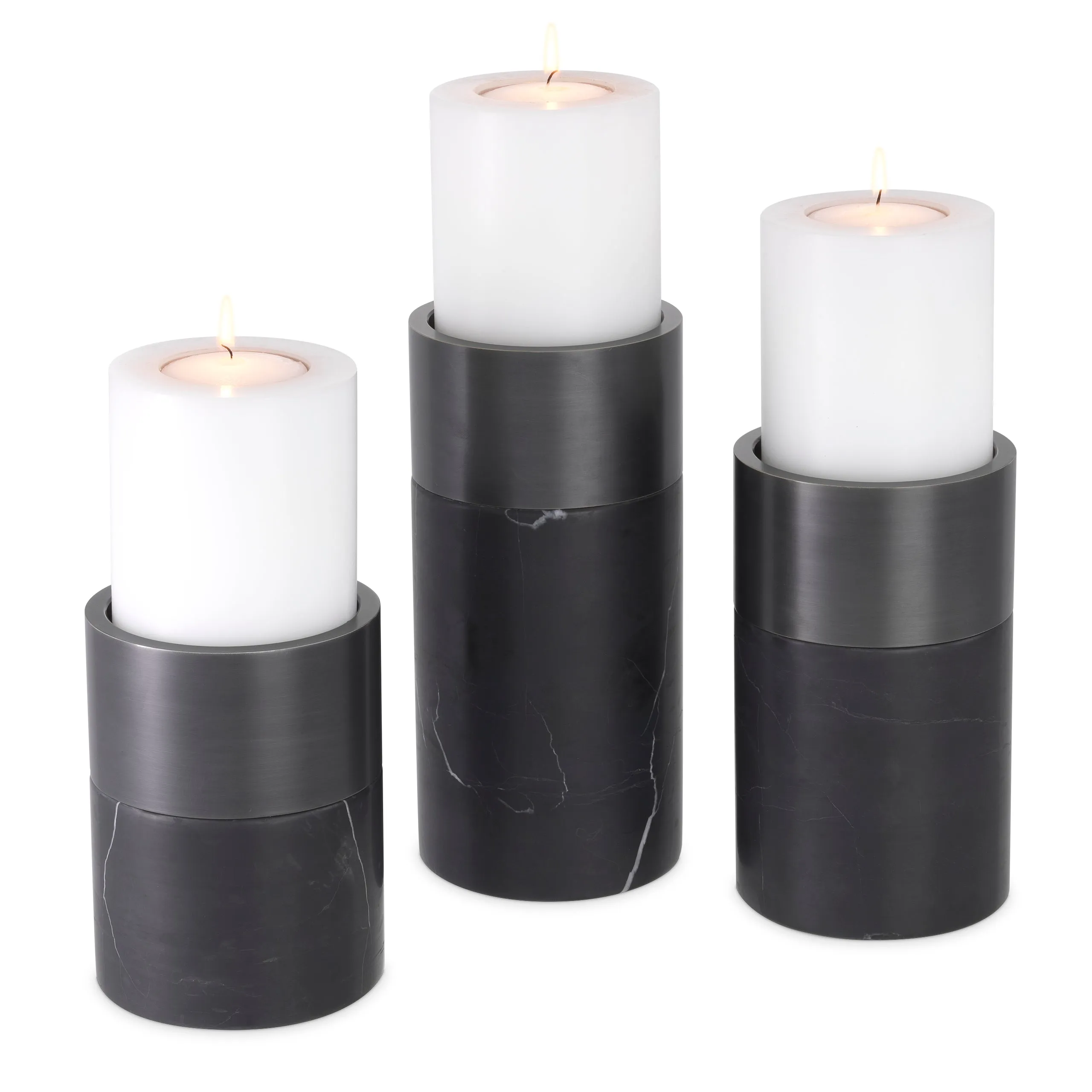 114351 - Candle Holder Sierra black marble bronze fin S/3
