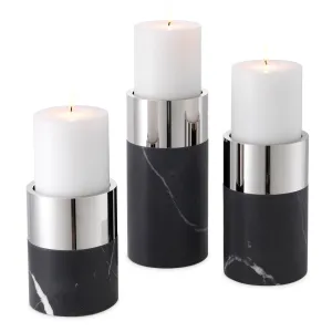 114540 - Candle Holder Sierra black marble nickel finish set of 3