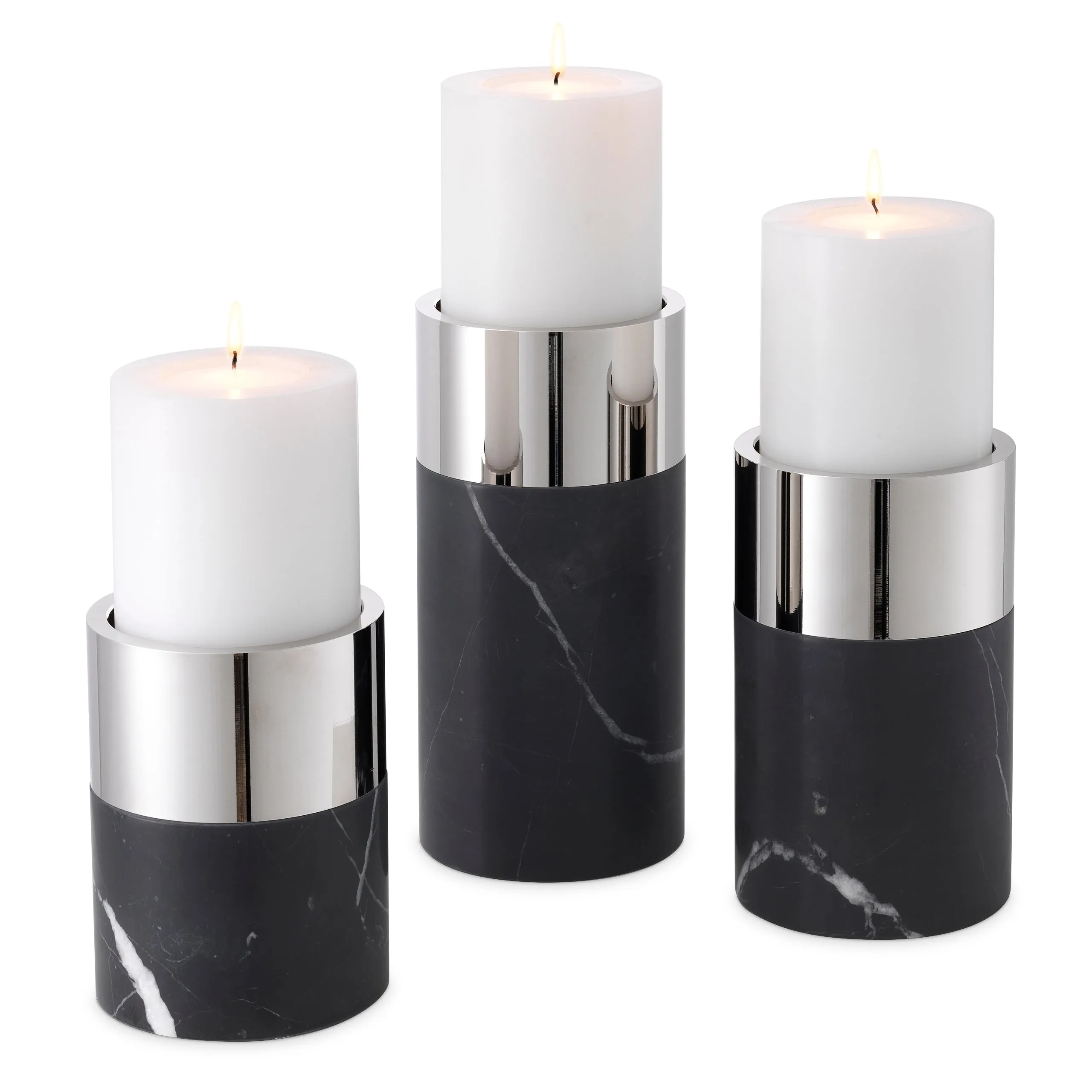 114540 - Candle Holder Sierra black marble nickel finish set of 3