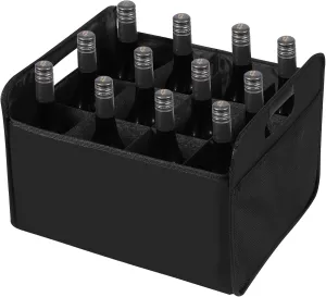 12 Bottle Wine Carrier, Collapsible Wine Bottle Storage Box Premium Felt Liquor Bottle Tote with Handles for Travel/Party/Picnic/Vacation, Black