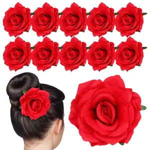 12 Pack Fabric Flower Hairpin Chic Women's Hair Clips Realistic Roses for Bridal Party Photography