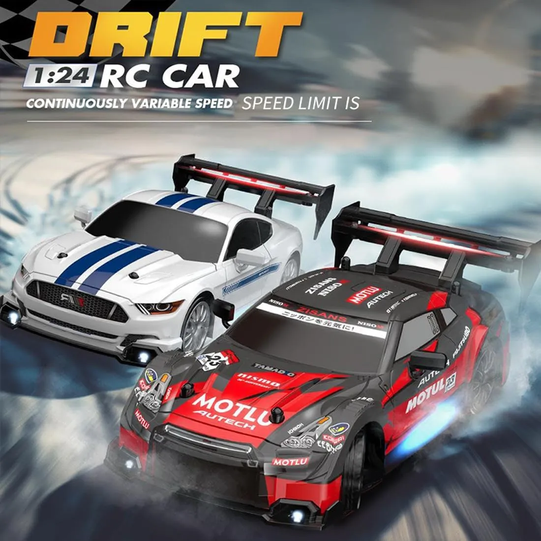 1/24 Scale Mini RC Drift Car for Adult, 2.4G 4WD Remote Control Racing Sport Car with LED Light, 30KM/H High Speed Electric RC Drift Vehicle Toy Gift