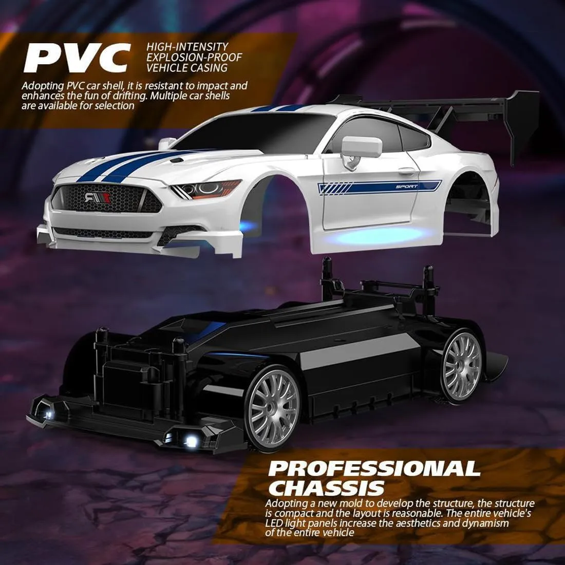 1/24 Scale Mini RC Drift Car for Adult, 2.4G 4WD Remote Control Racing Sport Car with LED Light, 30KM/H High Speed Electric RC Drift Vehicle Toy Gift