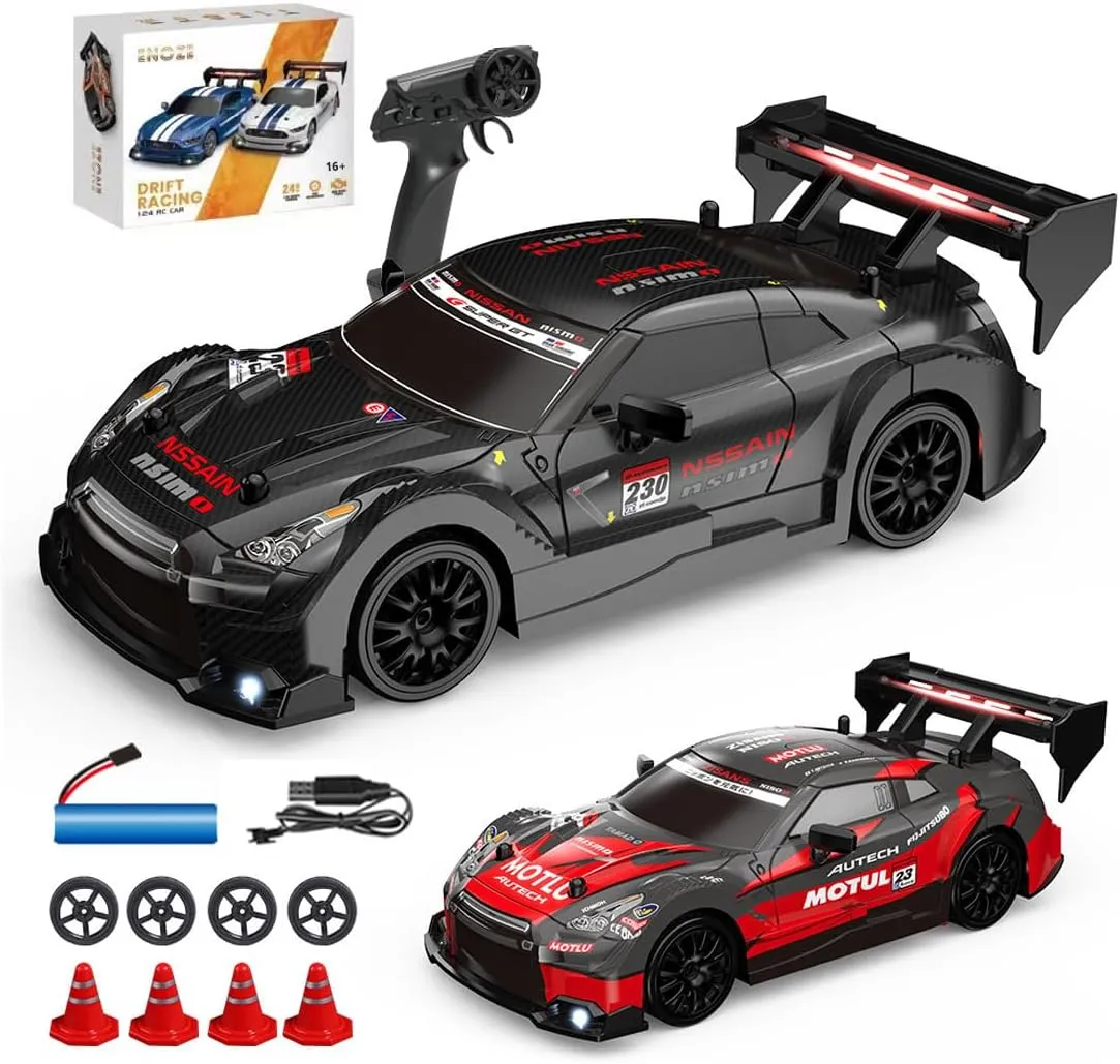 1/24 Scale Mini RC Drift Car for Adult, 2.4G 4WD Remote Control Racing Sport Car with LED Light, 30KM/H High Speed Electric RC Drift Vehicle Toy Gift