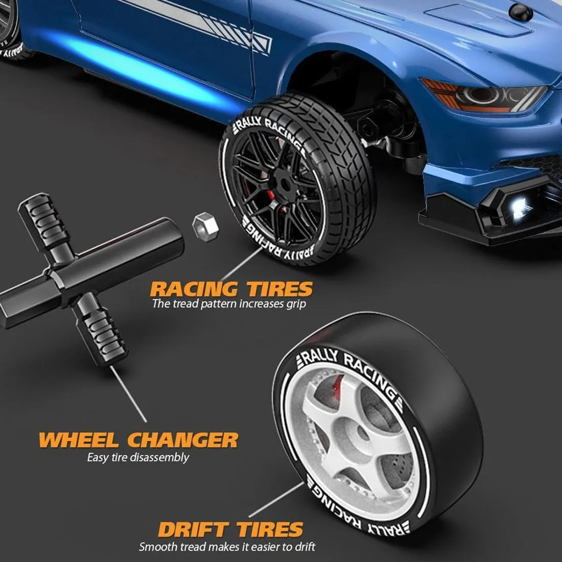 1/24 Scale Mini RC Drift Car for Adult, 2.4G 4WD Remote Control Racing Sport Car with LED Light, 30KM/H High Speed Electric RC Drift Vehicle Toy Gift