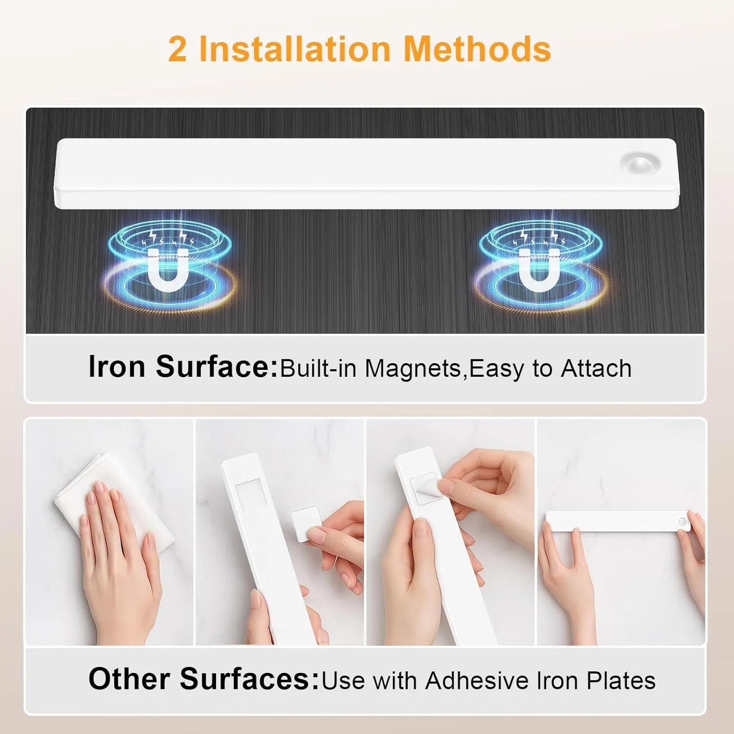 13 Inch Wireless Motion Sensor Light Indoor, USB Rechargeable Battery Operated Step Light, Magnetic Stick On Lights for Stair, Step Lights Motion-Activated Auto Shut-Off (2-Pack)