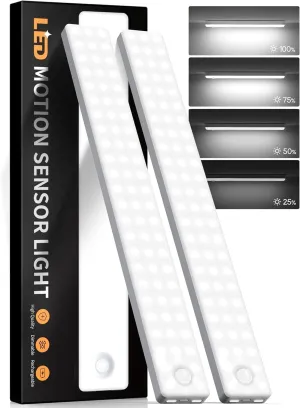 13 Inch Wireless Motion Sensor Light Indoor, USB Rechargeable Battery Operated Step Light, Magnetic Stick On Lights for Stair, Step Lights Motion-Activated Auto Shut-Off (2-Pack)