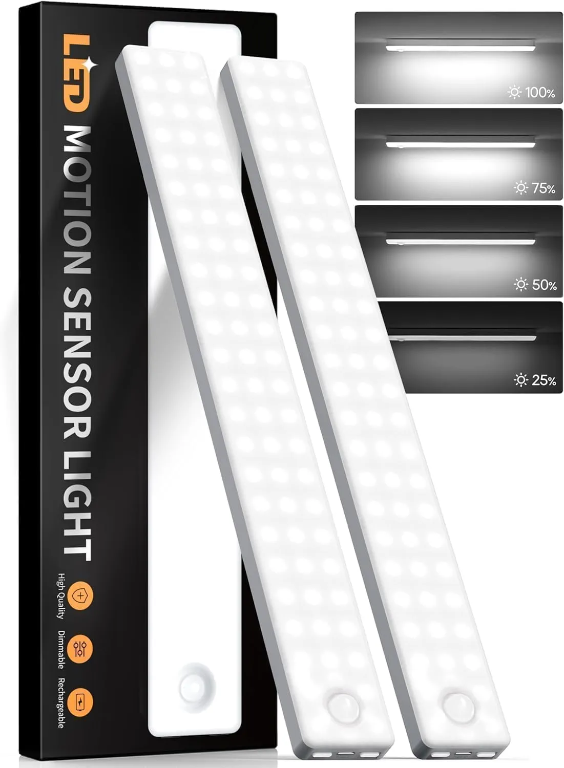 13 Inch Wireless Motion Sensor Light Indoor, USB Rechargeable Battery Operated Step Light, Magnetic Stick On Lights for Stair, Step Lights Motion-Activated Auto Shut-Off (2-Pack)