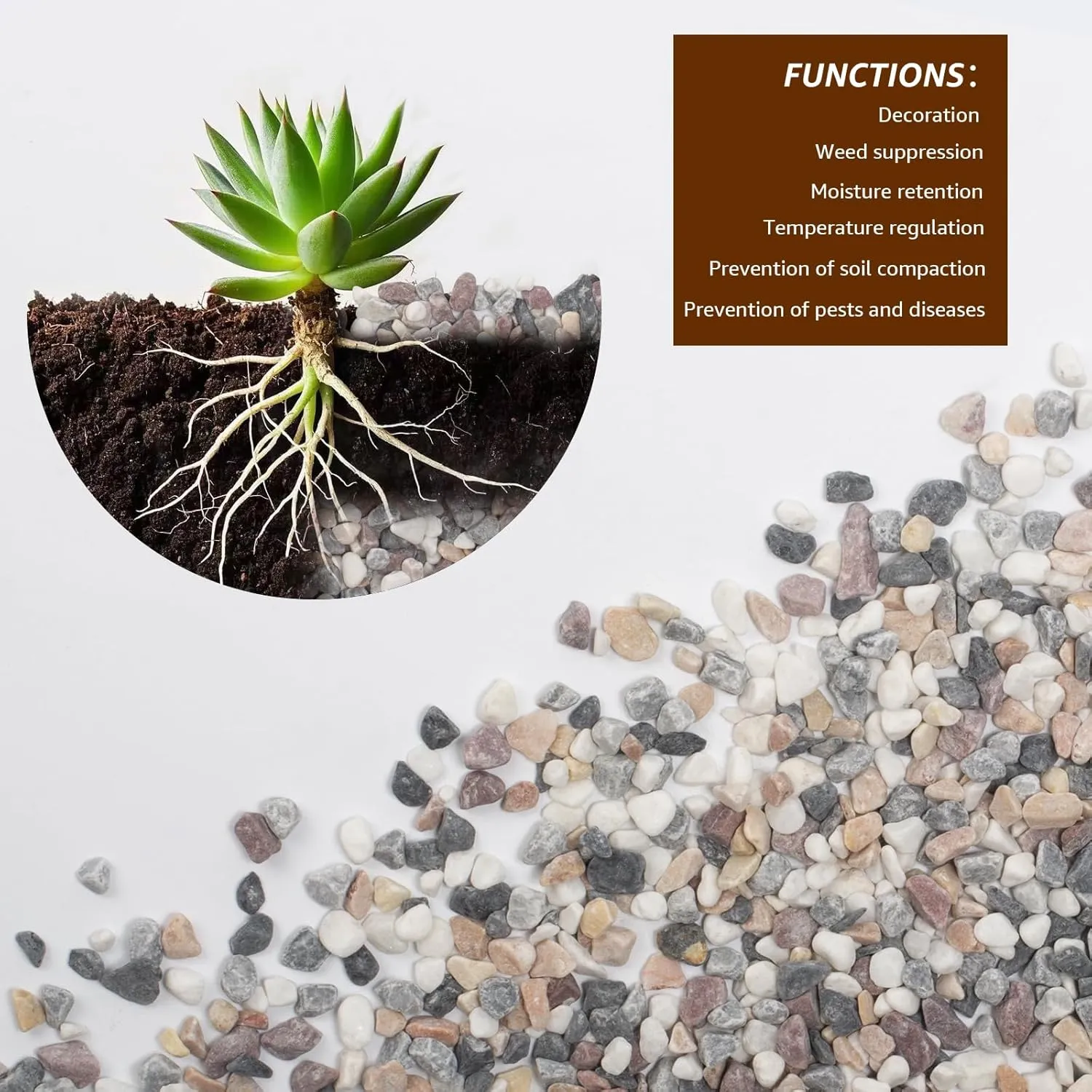 1/5 Inch Natural Decorative Stones, 10lb Bag ¨C Great for Large Garden Pathways, Outdoor Planter Beds, Water Features, and Landscaping Projects. A Versatile Choice for Enhancing Aesthetic Appeal