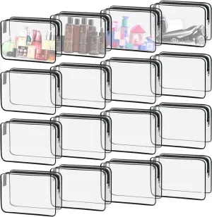 16 Pack Waterproof Cosmetic Bag TSA Approved Toiletry Bag, Portable Travel Pouch with Zipper, Vinyl Plastic Organizer Storage for Men and Women (Black-L)