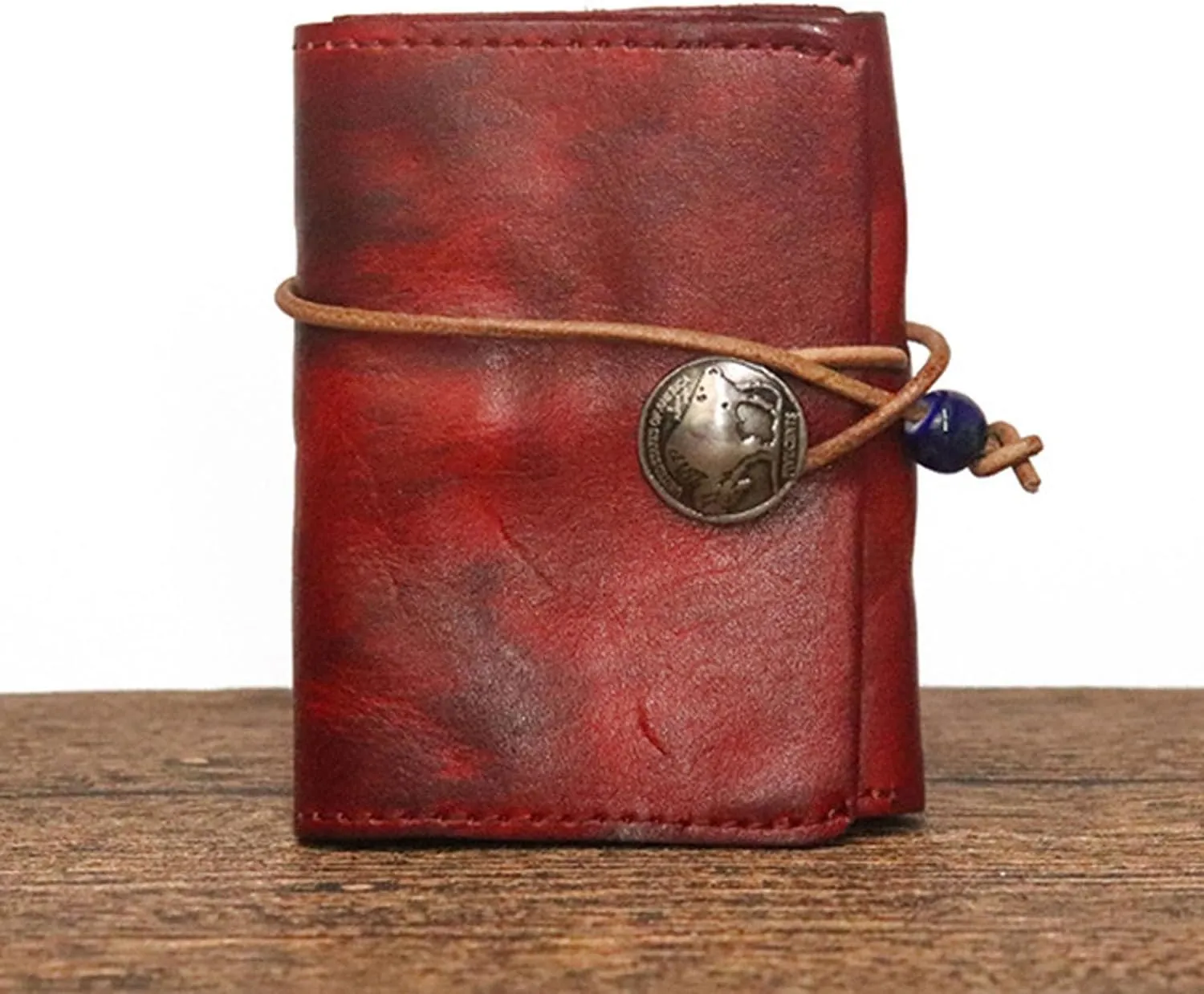 1PCS Leather Change Purse Drawstring Coin Purse Leather Coin Purse for Women Triple Compartment Leather Coin Purse (Red)