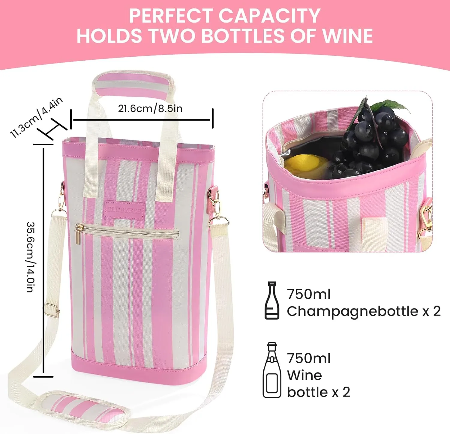 2-Bottle Insulated Wine Carrier Tote - Leakproof Padded 900D Oxford Wine Cooler Bag for Travel, Picnics, Beach & Parties - Ideal Wine Gift for Wine Lovers