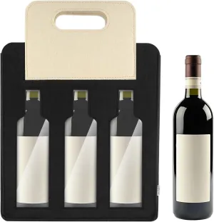 2 Bottle Wine Tote Carrier Portable Felt Wine Bag for Travel, BYOB Restaurant, Wine Tasting,Party,Great Christmas Day Gift for Wine Lover Candy Bag for Christmas Holiday Decorations (Black, 3 Bottle)
