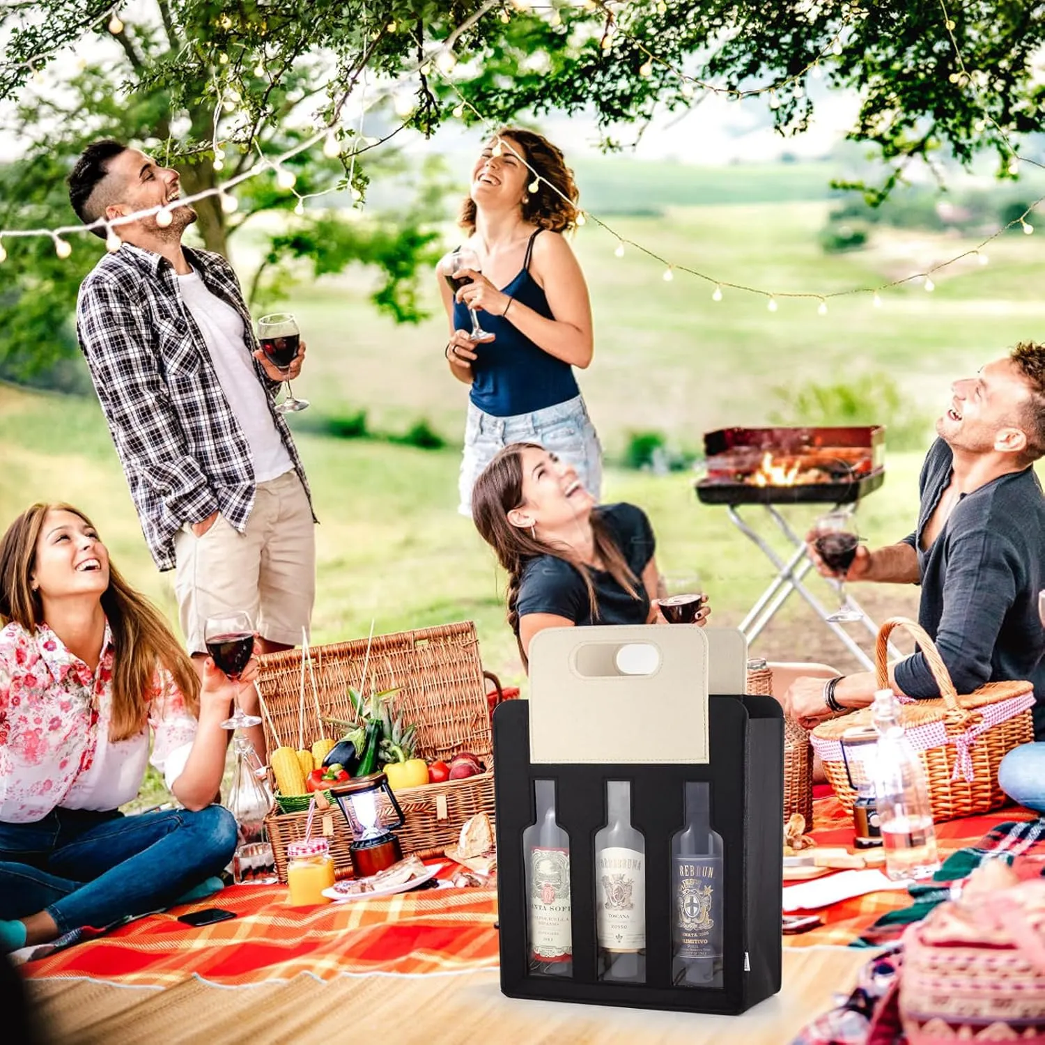 2 Bottle Wine Tote Carrier Portable Felt Wine Bag for Travel, BYOB Restaurant, Wine Tasting,Party,Great Christmas Day Gift for Wine Lover Candy Bag for Christmas Holiday Decorations (Black, 3 Bottle)