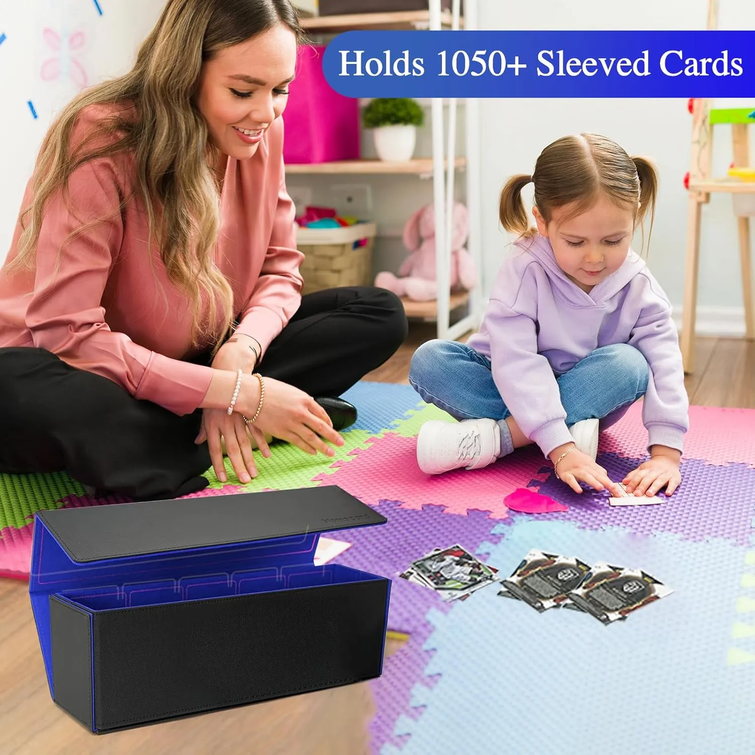 2 in 1 Card Deck Box for Trading Cards, Unfolded MTG Commander Card Can be Used as a Playmat, Leather Magnetic Card Storage Box Holds 800  Single Sleeved Cards, Fits for TCG CCG Magic Cards