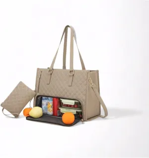 2 in 1 Tote Bag & Lunch Bag Combo for Women, Large Capacity Insulated Laptop Bag with Lunch Compartment, Stylish Durable Tote & lunch bag Purse Combo for Work, Gym, Travel (khaki)