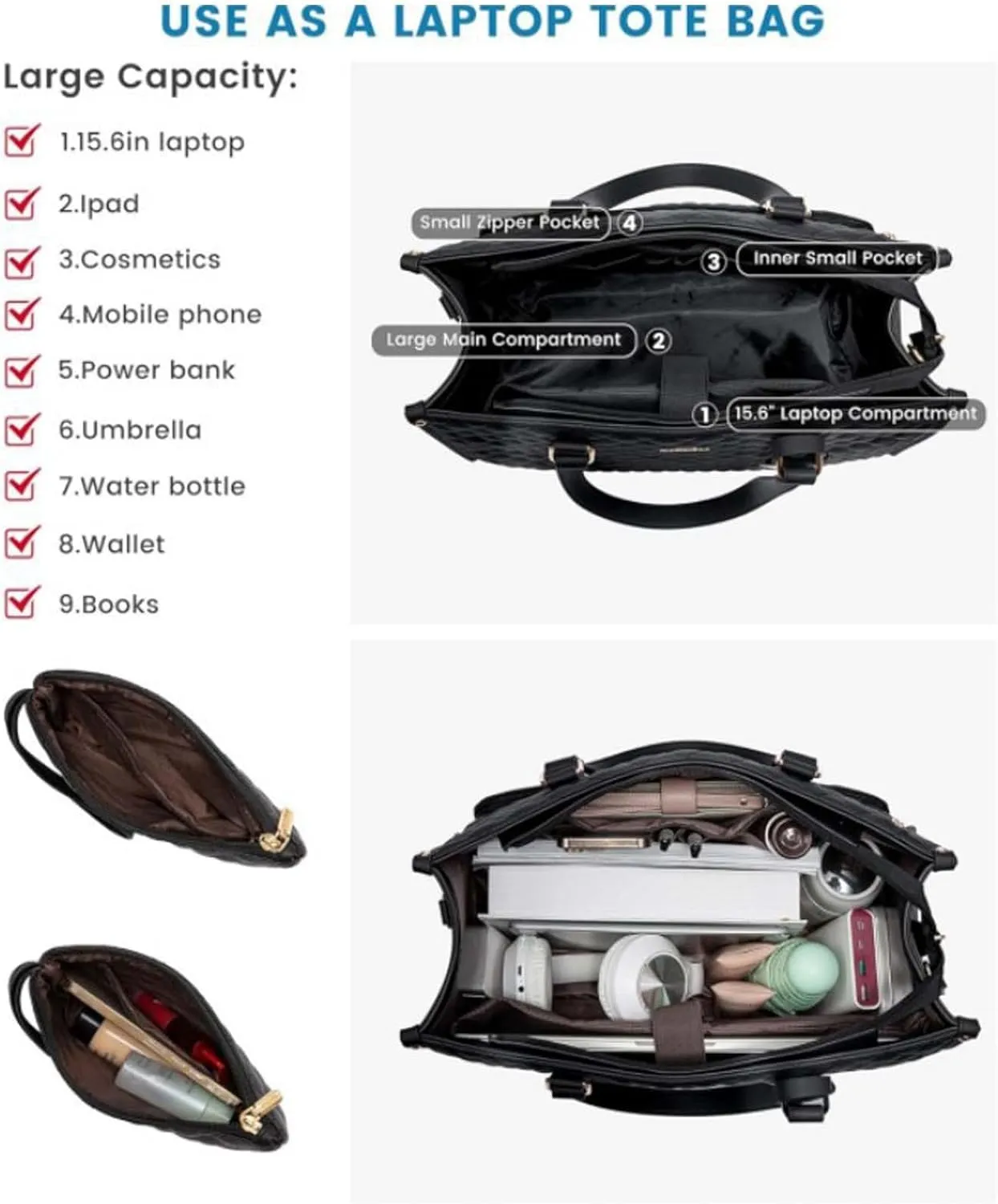 2 in 1 Tote Bag Lunch Bag Combo,Lunch Tote Bag for Women, Large Convertible Laptop Work Handbag for Women