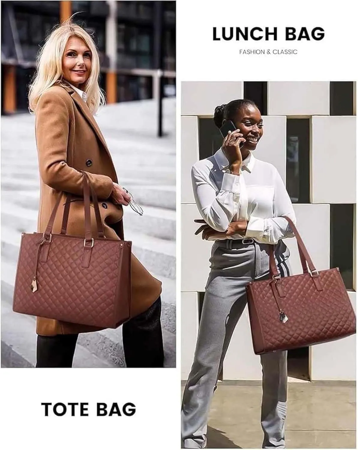 2 in 1 Tote Bag Lunch Bag Combo,Lunch Tote Bag for Women, Large Convertible Laptop Work Handbag for Women