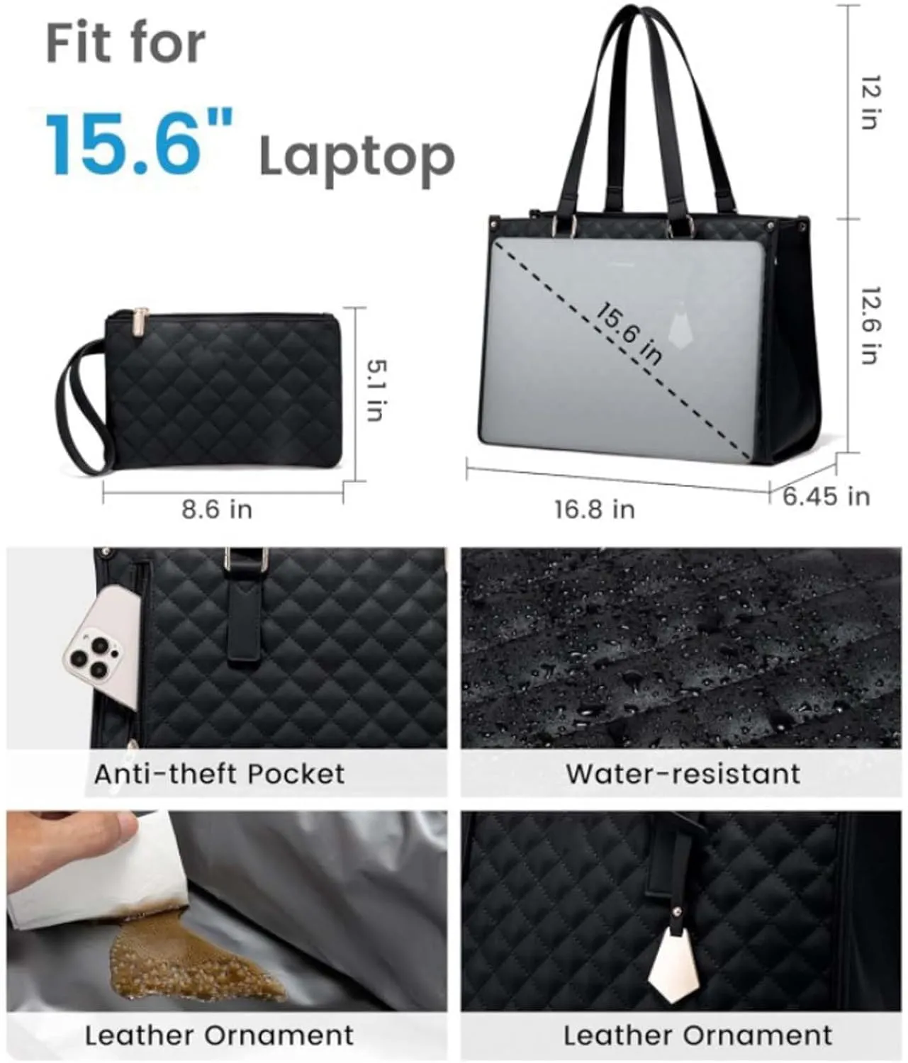 2 in 1 Tote Bag Lunch Bag Combo,Lunch Tote Bag for Women, Large Convertible Laptop Work Handbag for Women