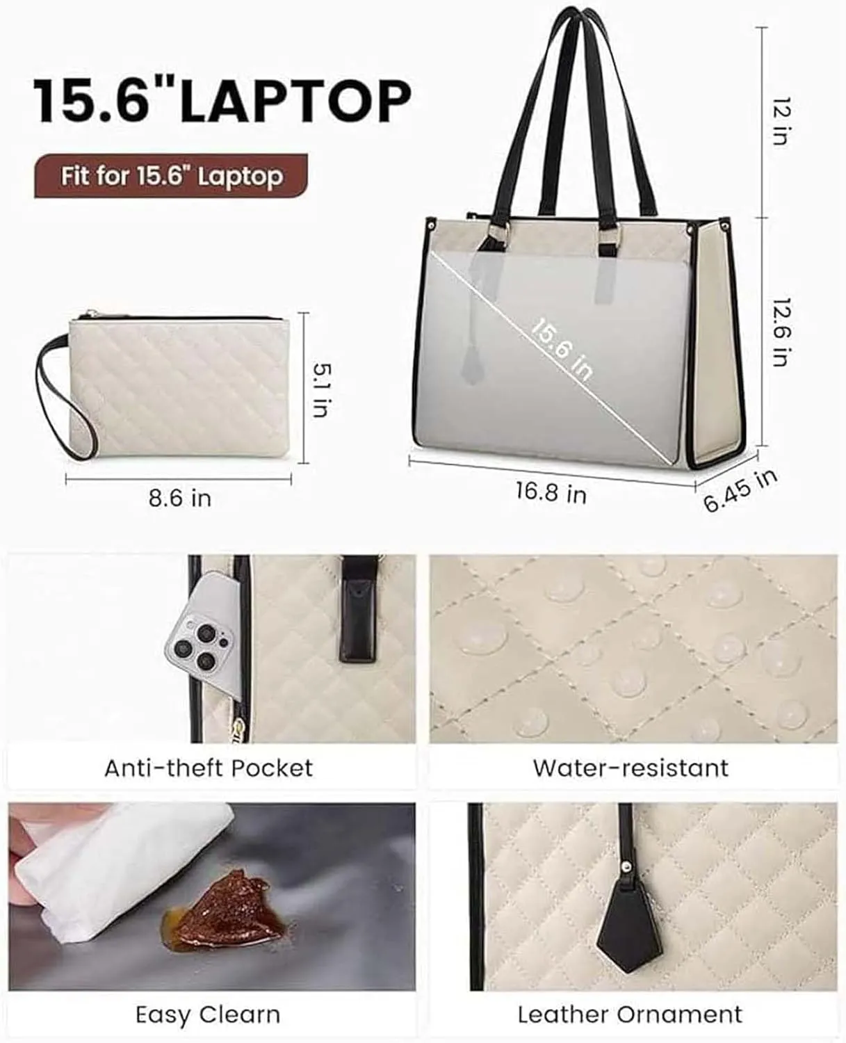 2 in 1 Tote Bag Lunch Bag Combo,Lunch Tote Bag for Women, Large Convertible Laptop Work Handbag for Women