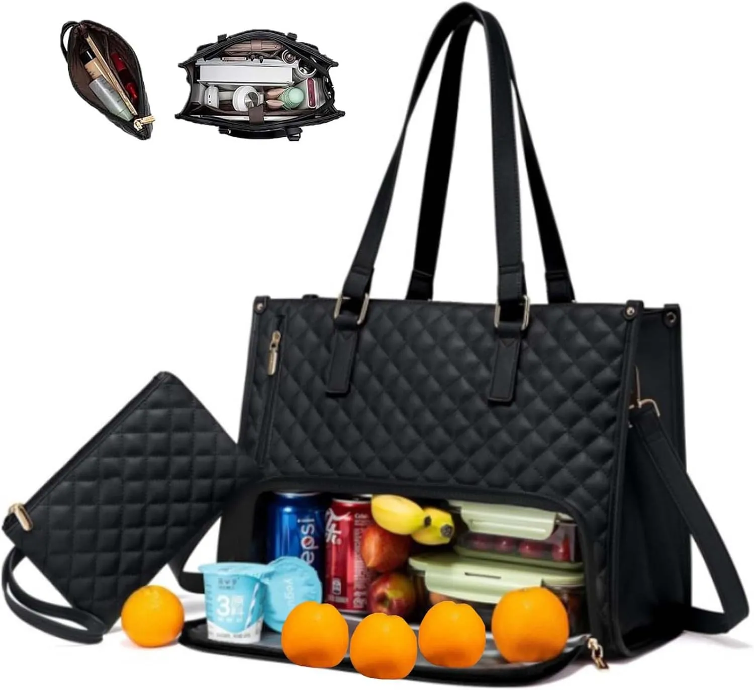2 in 1 Tote Bag Lunch Bag Combo,Lunch Tote Bag for Women, Large Convertible Laptop Work Handbag for Women