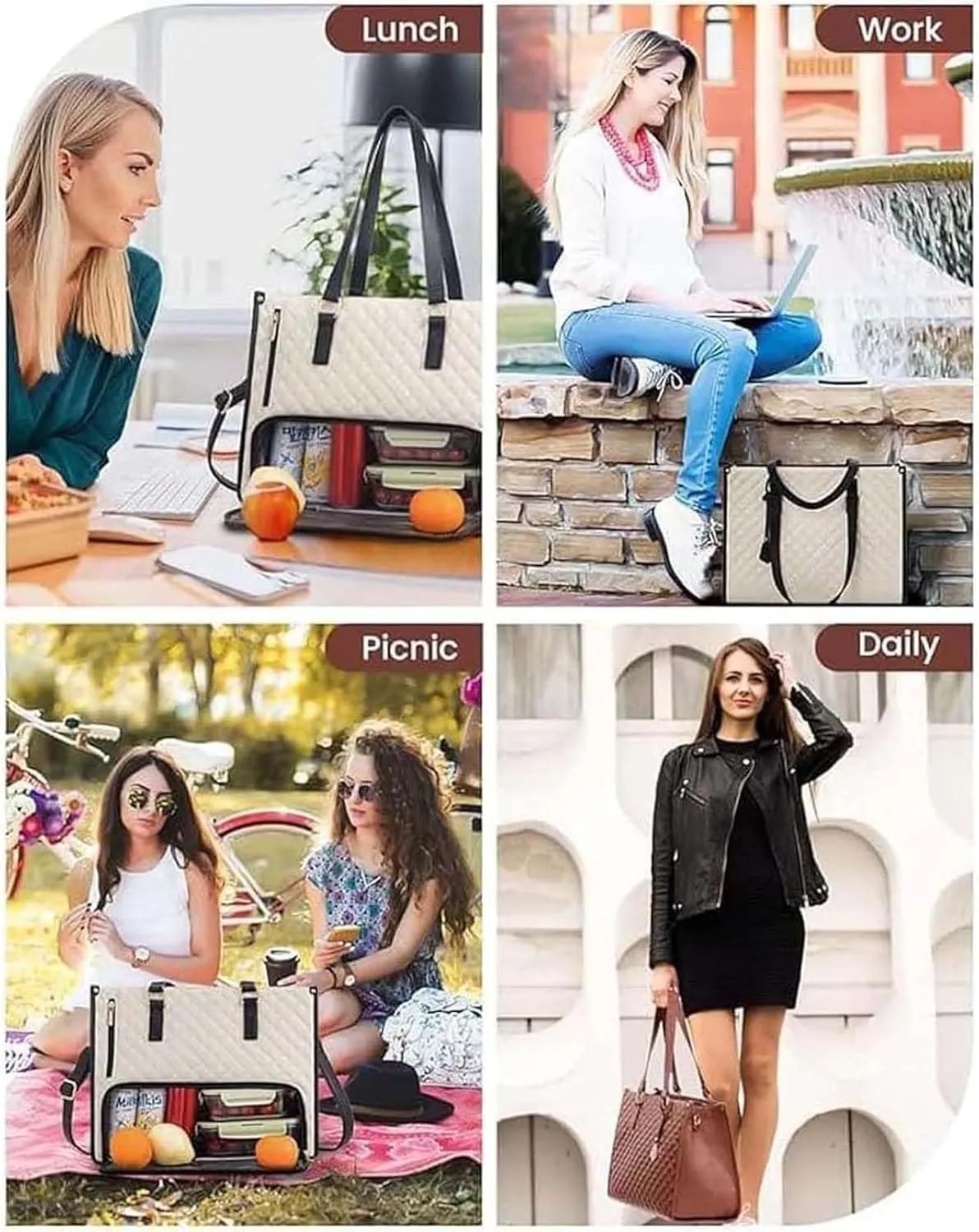 2 in 1 Tote Bag Lunch Bag Combo,Lunch Tote Bag for Women, Large Convertible Laptop Work Handbag for Women