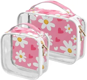 2 Pack clear Blossoms White Valentine's Day toiletry bag set TSA approved waterproof travel makeup bag travel essential