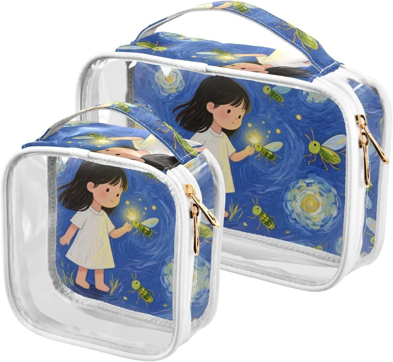 2 Pack clear Firefly Girl Blue Art Painting toiletry bag travel TSA approved waterproof makeup bag small Men’s shaving kit