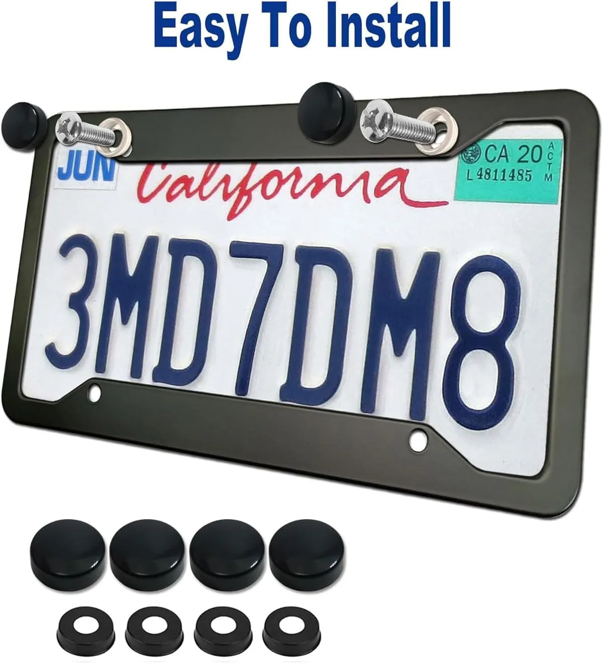 2 Pcs Aluminum Veteran License Plate Frame for U.S. Navy,4-Hole Matte Black for USN Car Licenses Plate Covers Holders Frames for Plates with Screw Caps