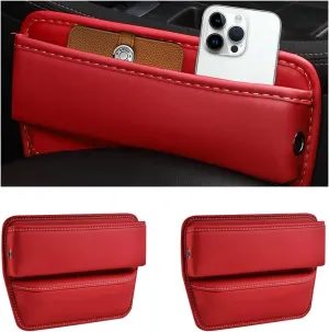 2 PCS Car Seat Gap Filler Organizer, Leather Multifunctional Seat Gap Storage Box with Cup Holder, Auto Seat Console Side Organizer for Phone Glasses Key Card, Car Accessories (Wine Red)